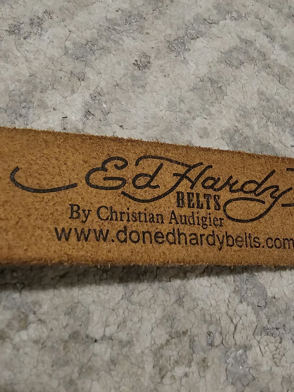 Y2k Ed Hardy Black Leather Belt with Cream Skull Motif and Gold Script - Picture 6 of 7